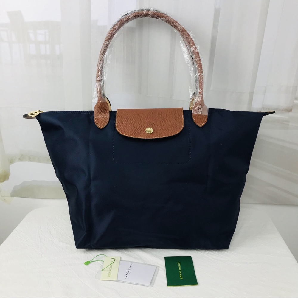 NWT Longchamp Le Pliage Original Large Shoulder Nylon Bag Tote Navy Blue - Picture 5 of 11